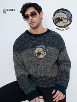 The Souled Store - Men Navy Blue Popeye: Iron Power Men Navy Blue Oversized Sweater
