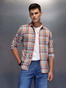 WROGN - Men's Slim Fit Checked Shirt - Orange