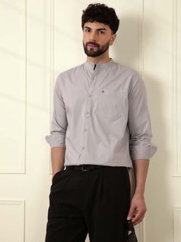 WROGN - Grey Oxford Mandarin Collar Shirt