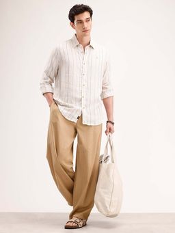 WROGN - Slim Fit Striped Linen Blend Shirt - Off White