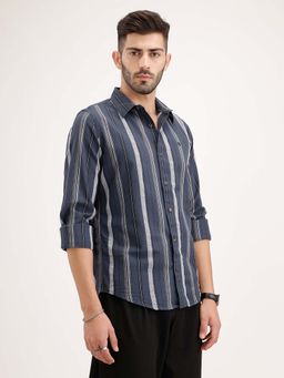 WROGN - Classic Slim Fit Striped Shirt - Blue