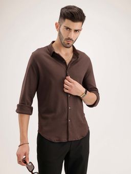 WROGN - Solid Slim Fit 100% Cotton Shirt - Brown