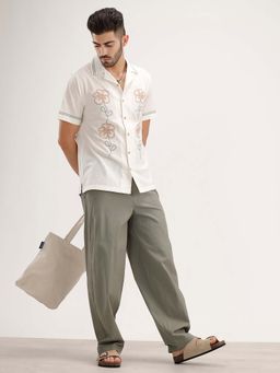 WROGN - Slim Fit Embroidered Resort Collar Shirt - White