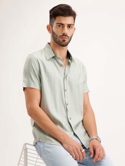 WROGN - Slim Fit Striped Half Sleeve Shirt - Green
