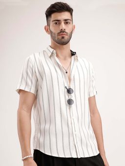 WROGN - Slim Fit Half Sleeve Striped Shirt - White