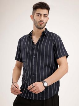 WROGN - Slim Fit Half Sleeve Striped Shirt - Navy Blue