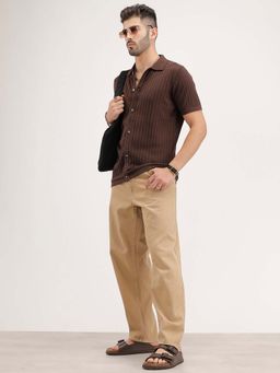 WROGN - Slim Fit Textured Half Sleeve Shirt - Brown