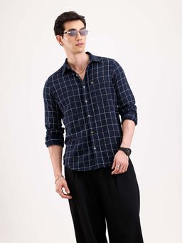 WROGN - Classic Checkered Full Sleeve Shirt - Navy Blue