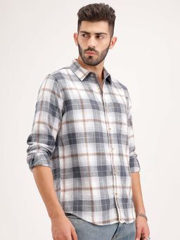 WROGN - Slim Fit Checkered Full Sleeve Shirt - Blue