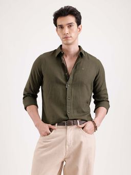 WROGN - Solid Slim Fit Linen Blend Shirt - Olive