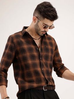 WROGN - Classic Slim Fit Checkered Shirt - Brown
