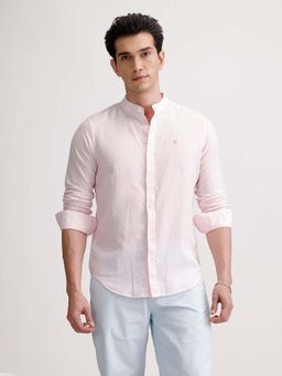 WROGN - Slim Fit Mandarin Collar Linen Blend Shirt - Pink