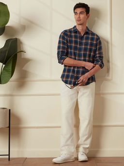 WROGN - Brushed Flannel Check Shirt - Navy Blue