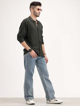 WROGN - Slim Fit Knitted Full Sleeve Shirt - Olive