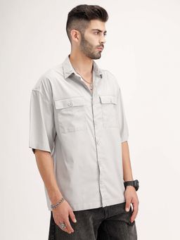 WROGN - Oversized Double Pocket Half Sleeve Shirt - Grey