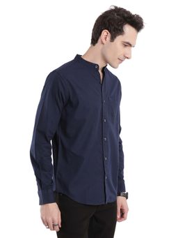 WROGN - Navy Mandarin Collar Regular Shirt - Navy Blue