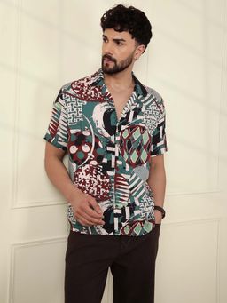 WROGN - Aop Fluid Light Weight Viscose Shirt - Dark Green