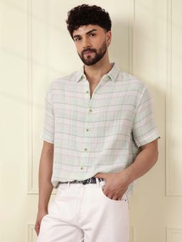 WROGN - Checked Short Sleeve Textured Shirt - Light Green