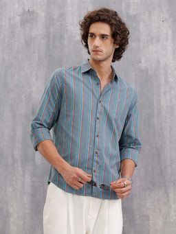 WROGN - Textured Stripe Regular Fit Shirt - Grey