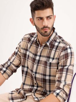 WROGN - Slim Fit Checkered Full Sleeve Shirt - Brown