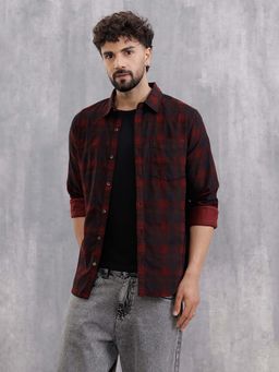 WROGN - Corduroy Check Printed Shirt In Slim Fit - Maroon