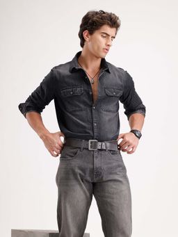 WROGN - Slim Fit Faded Denim Shirt - Black