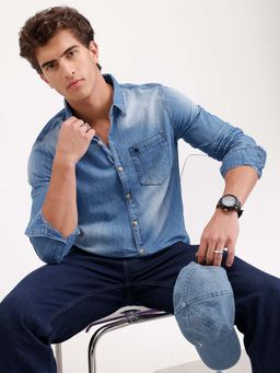 WROGN - Slim Fit Faded Denim Shirt - Blue