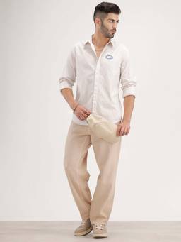 WROGN - Regular Fit Striped Patch Detail Shirt - Beige