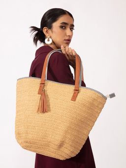Twenty Dresses by Nykaa Fashion - Beige Woven Oversized Tote Bag