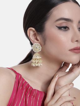 Peora - White Kundan and Pearl Studded Jhumki Earrings Ethnic Fashion Jewellery