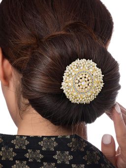 Peora - Gold Plated Kundan and Beads Studded Round Hair Bun Pin