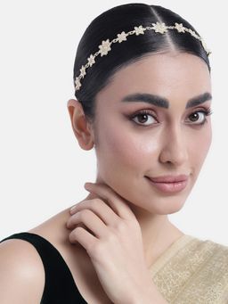 Peora - Gold Plated White Kundan Studded Matha Patti Sheesh Phool