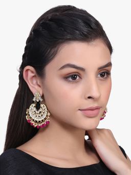 Peora - Rani Pink Beads Kundan Studded Chand Bali Earrings Set Stylish Fashion Jewellery