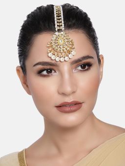 Peora - Gold Plated White Kundan Pearl Maang Tikka Ethnic Jewellery for Women