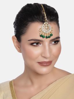 Peora - Gold Plated Wedding Kundan Green Pearl Kundan Maang Tikka Jewellery for Women