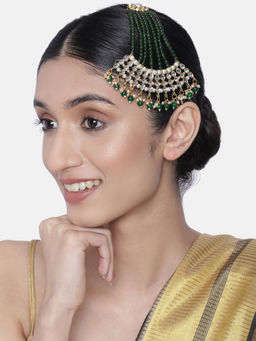 Peora - Gold Plated Indian Traditional Green Pearl Fancy Pasa Maang Tikka