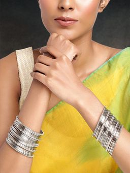 Peora - Traditional Antique Look Oxidised Silver Plated Bangle (Pack of 44)