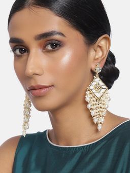 Peora - White Beads Studded Design Ethnic Dangler Earrings Jewellery for Women