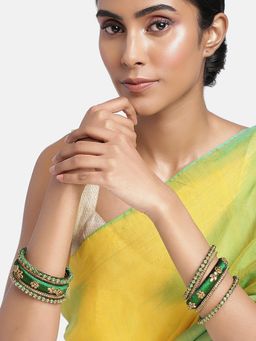 Peora - Green Silk Thread Stone Studded Kundan Chuda Bangle (Set of 10) (2.6)