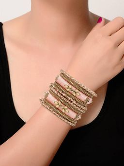 Peora - Peach Silk Thread and Kundan Studded Bangles (Set of 10) (2.6)