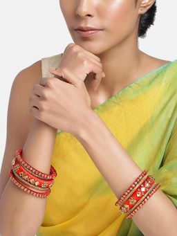 Peora - Red Silk Thread Stone Studded Navratri Chuda Bangle (Set of 18) (2.8)