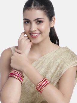 Peora - Rani Pink Silk Thread Stone Studded Bangle (Set of 18) (2.8)