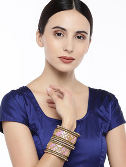 Peora - Light Pink Silk Thread Stones and Kundan Studded Bangles (Set of 10) (2.8)