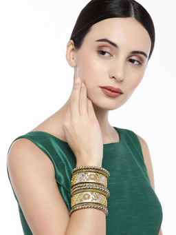 Peora - White Silk Thread Stones and Kundan Studded Bangles (Set of 10) (2.6)