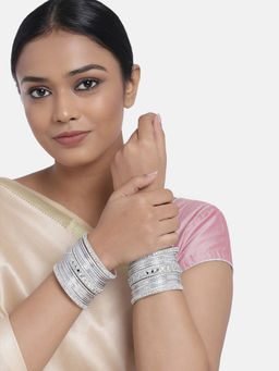 Peora - Silver Metal and Stones Studded Bangle (Set of 34) (2.6)