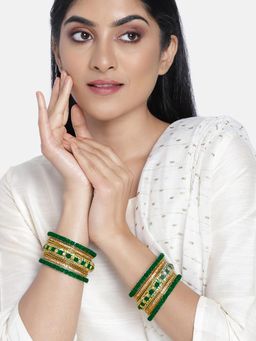 Peora - Green Rose Flowers Design Bangles (Set of 18) (2.6)