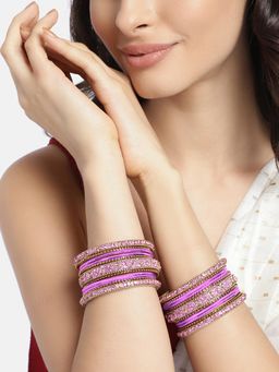 Peora - Pink color Metal and stones Studded Bangle (Set of 22) (2.6)