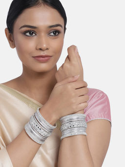 Peora - Silver Color Metal and Stones Studded Bangle (Set of 30) (2.6)