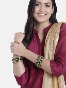 Peora - Green Silk Thread and White Stones Studded Bangle (Set of 10) (2.8)