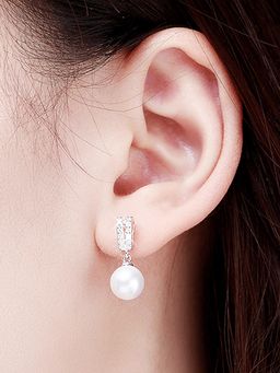 Peora - Pearl Studded Silver Plated Drop and Dangle Earrings